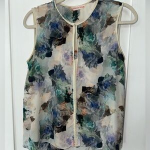 Rebecca Taylor 100% Silk Floral Sleeveless Top - Multicolor